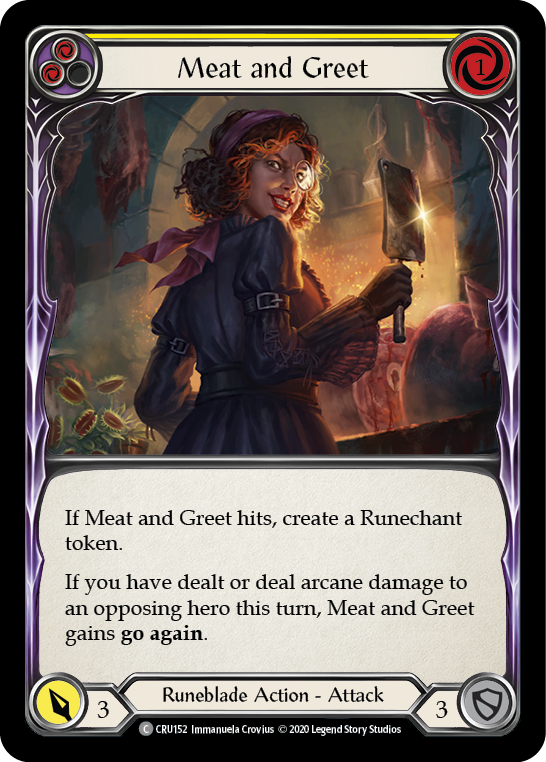 Meat and Greet (Yellow) [CRU152] 1st Edition Rainbow Foil - Duel Kingdom